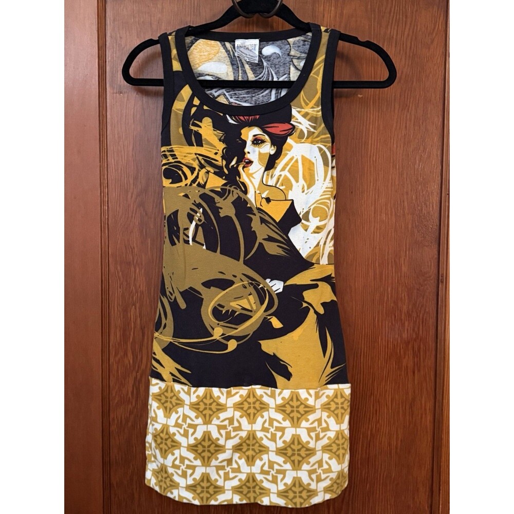 Animated Closet Sleeveless Graphic Bodycon Tunic Dress Art Size Small Cotton